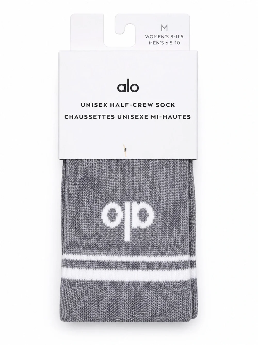 Alo Yoga Gray Half Crew Socks M Unisex Athletic Heather White Crew NWOT